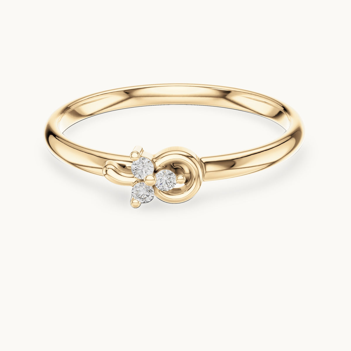Round lab-grown diamond three-stone swirl ring in yellow gold, 0.024 CT TW, view 4