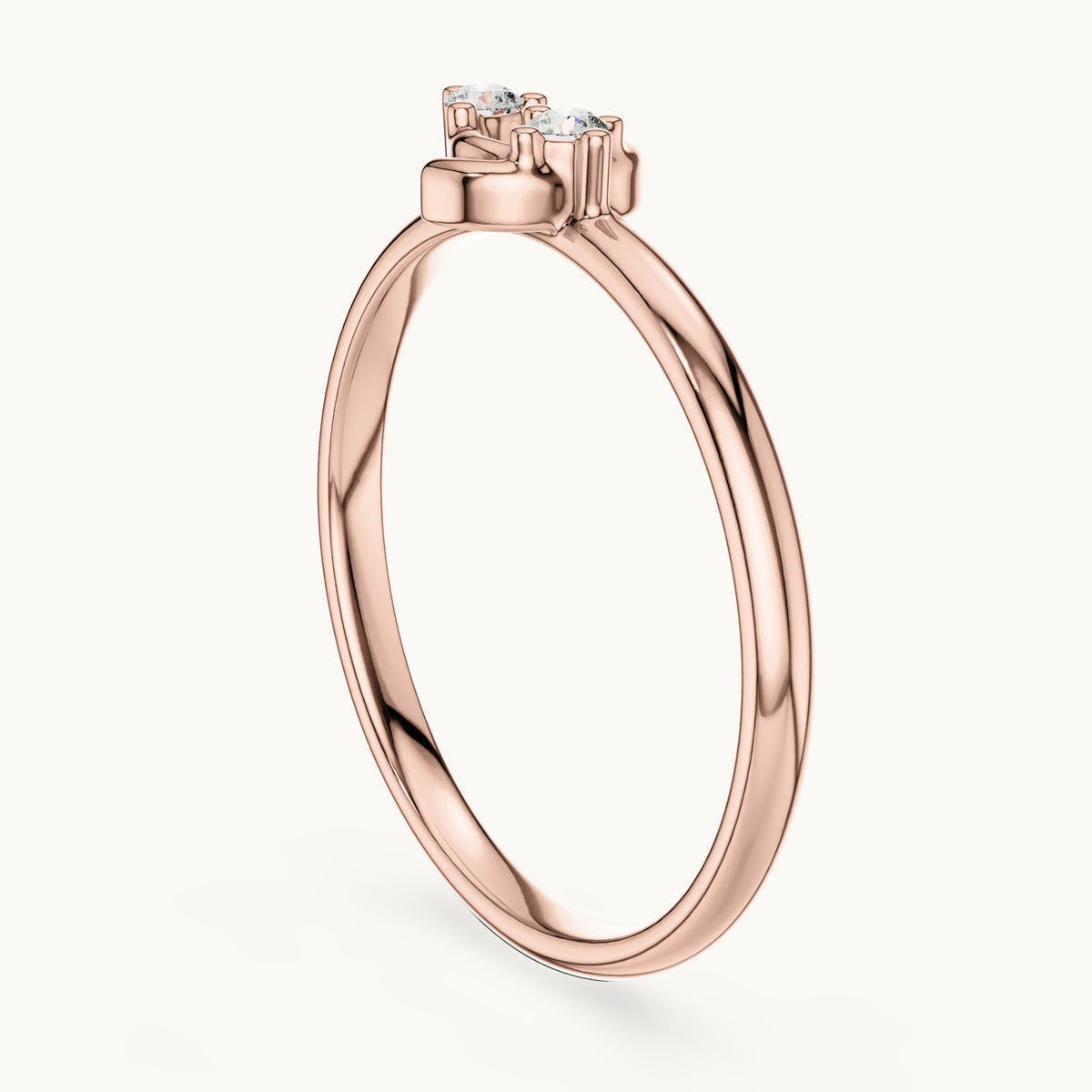 Round lab-grown diamond two-stone lotus ring in rose gold, 0.03 CT TW, view 1