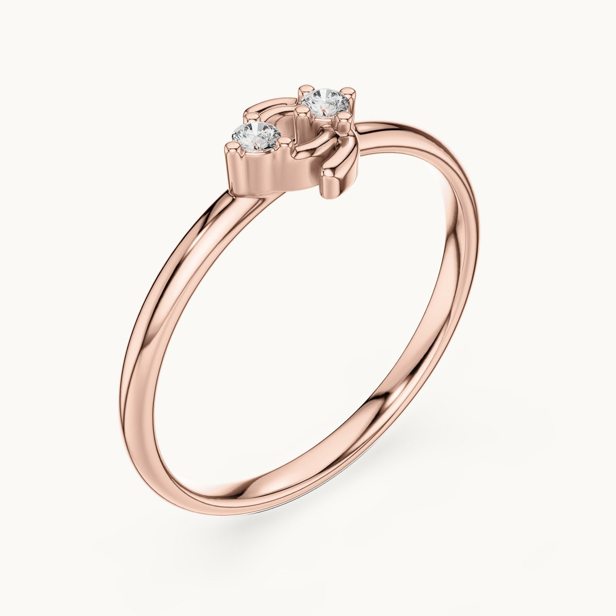 Round lab-grown diamond two-stone lotus ring in rose gold, 0.03 CT TW, view 2