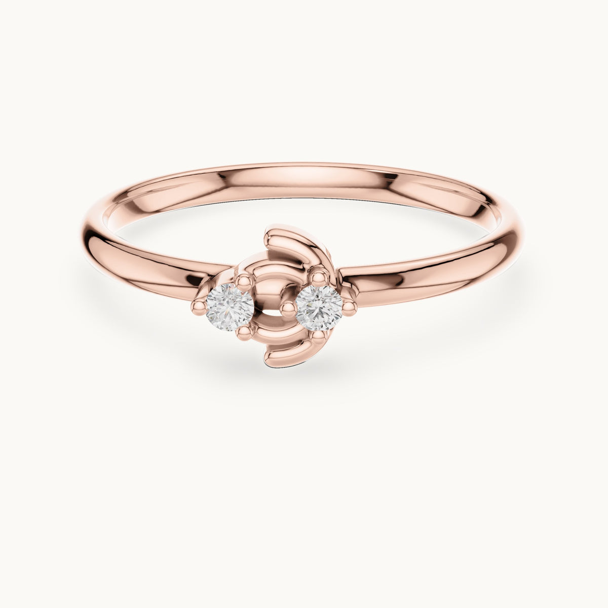 Round lab-grown diamond two-stone lotus ring in rose gold, 0.03 CT TW, view 4