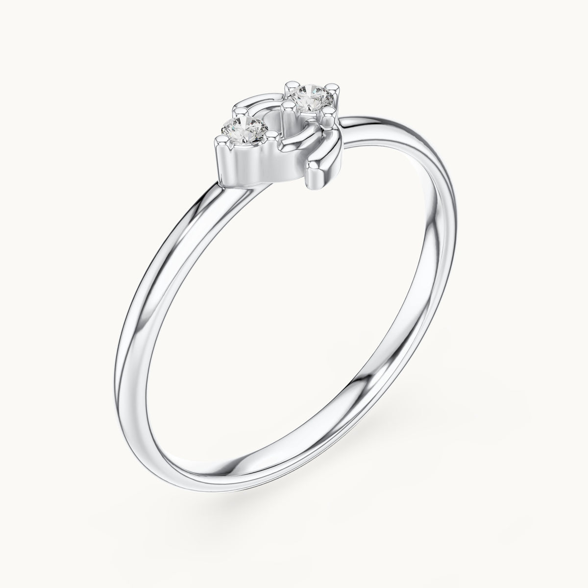 Round lab-grown diamond two-stone lotus ring in white gold, 0.03 CT TW, view 2