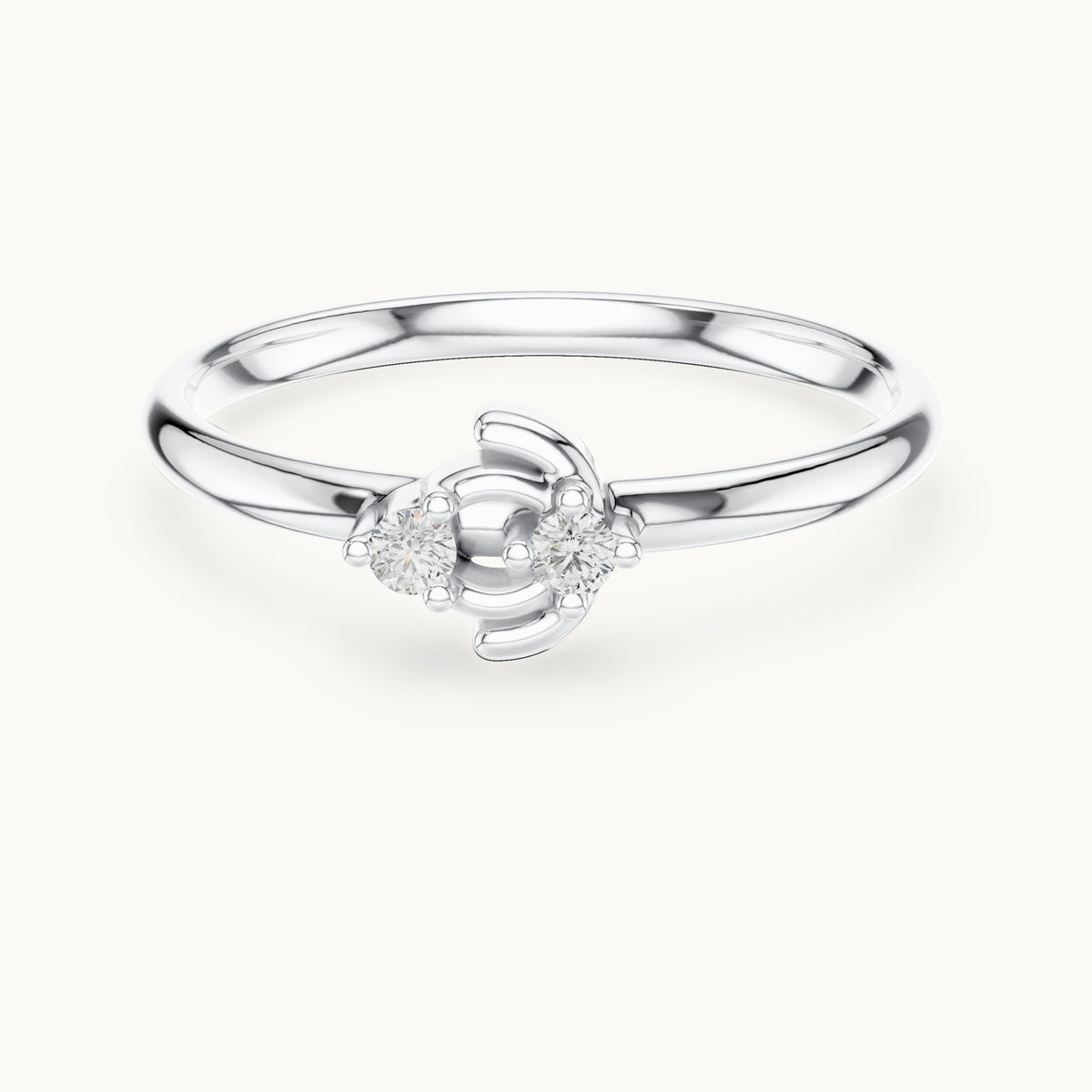 Round lab-grown diamond two-stone lotus ring in white gold, 0.03 CT TW, view 4