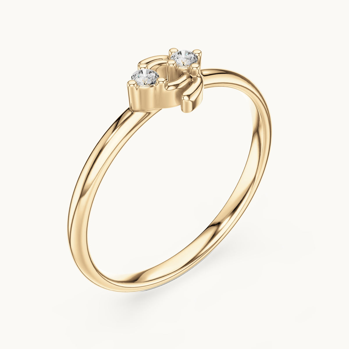 Round lab-grown diamond two-stone lotus ring in yellow gold, 0.03 CT TW, view 2