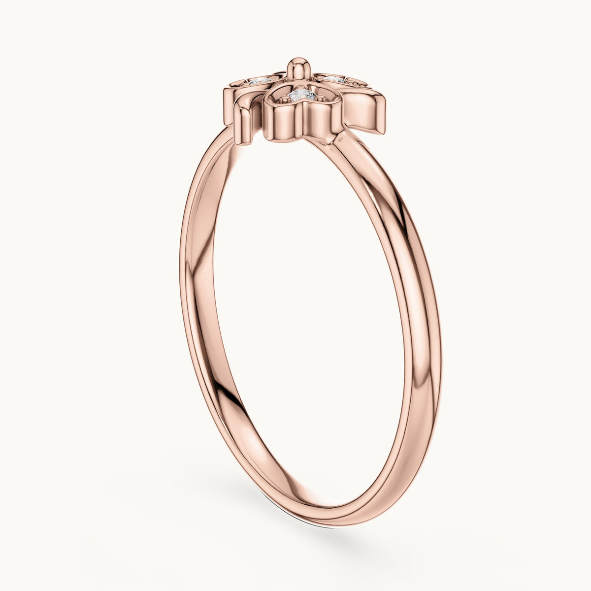 Round lab-grown diamond heart clover ring in rose gold, 0.018 CT TW, view 1