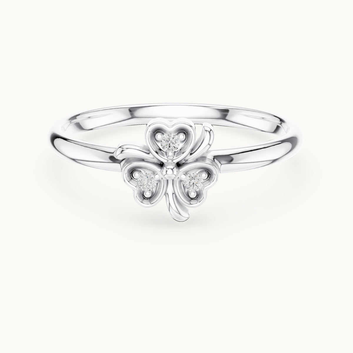 Round lab-grown diamond heart clover ring in white gold, 0.018 CT TW, view 4