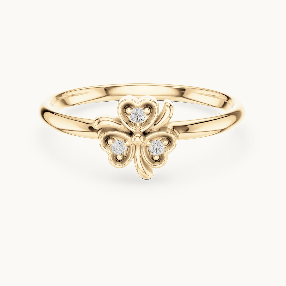 Round lab-grown diamond heart clover ring in yellow gold, 0.018 CT TW, view 4