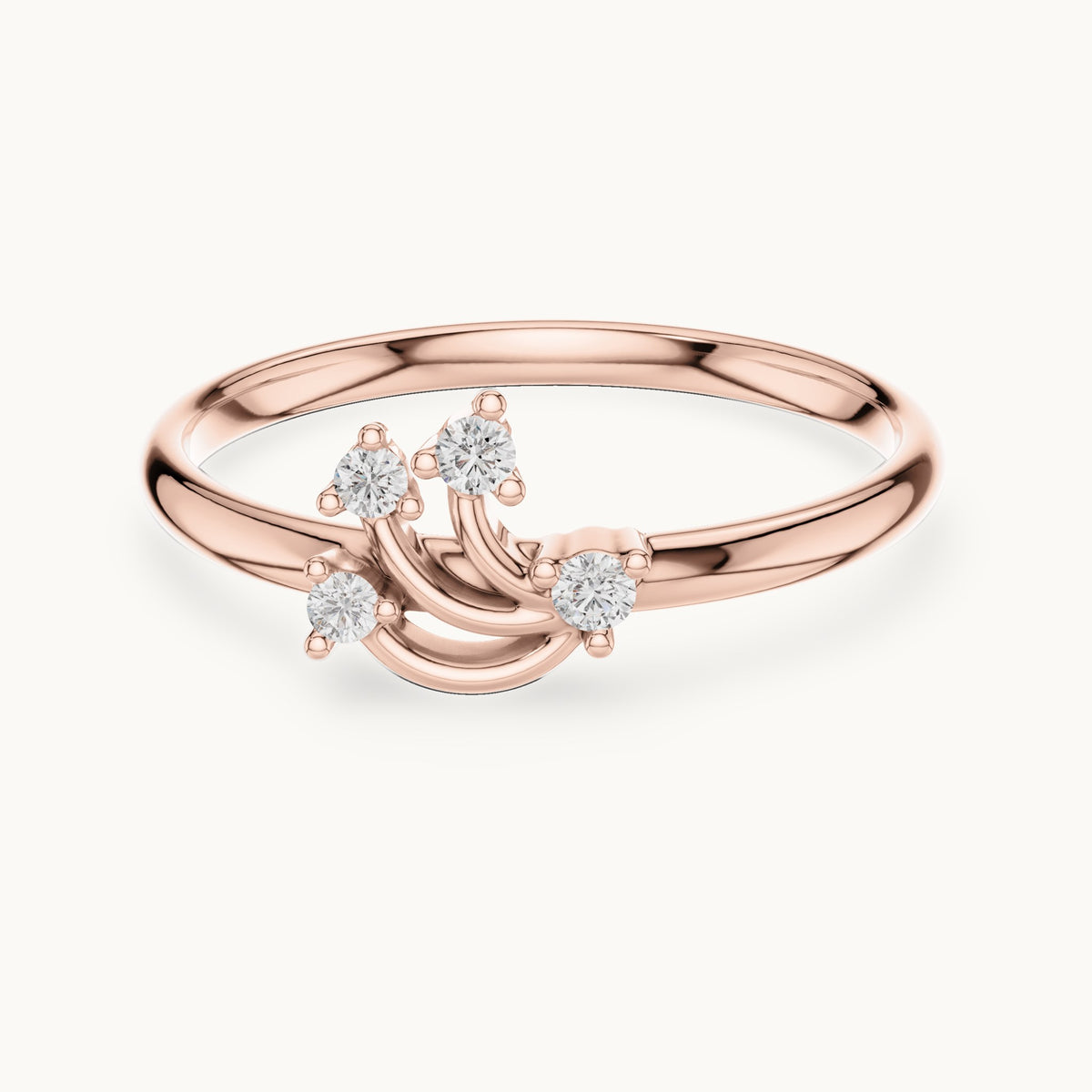 Round lab-grown diamond curved spray four-stone ring in rose gold, 0.046 CT TW, view 4