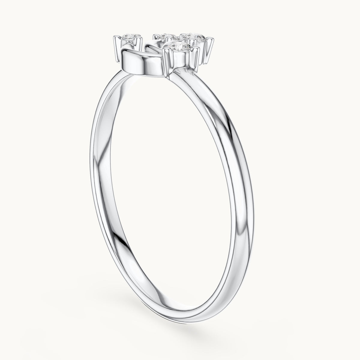 Round lab-grown diamond curved spray four-stone ring in white gold, 0.046 CT TW, view 1