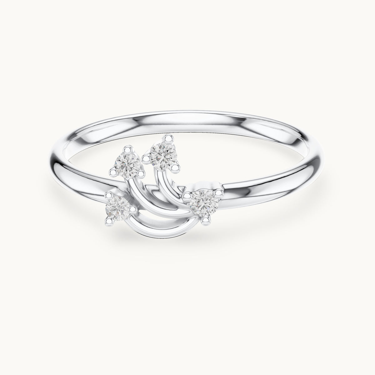 Round lab-grown diamond curved spray four-stone ring in white gold, 0.046 CT TW, view 4