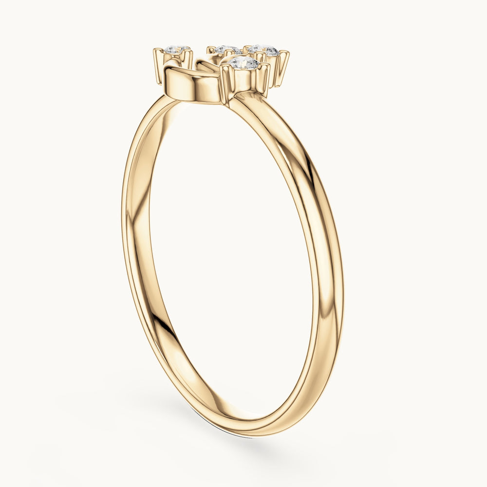 Round lab-grown diamond curved spray four-stone ring in yellow gold, 0.046 CT TW, view 1