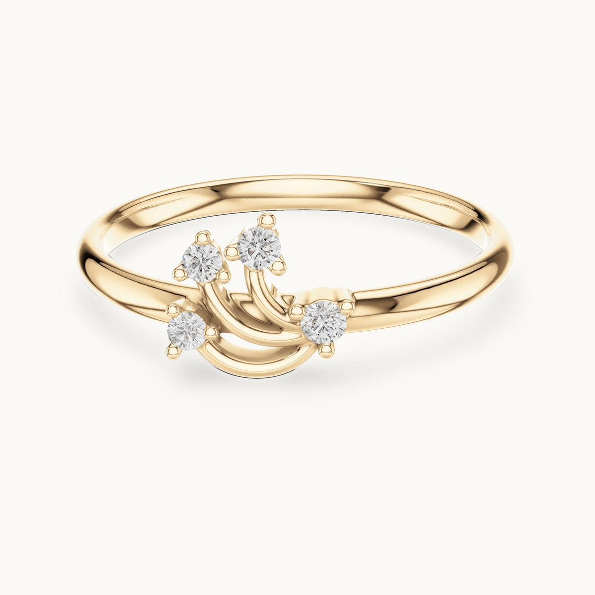 Round lab-grown diamond curved spray four-stone ring in yellow gold, 0.046 CT TW, view 4