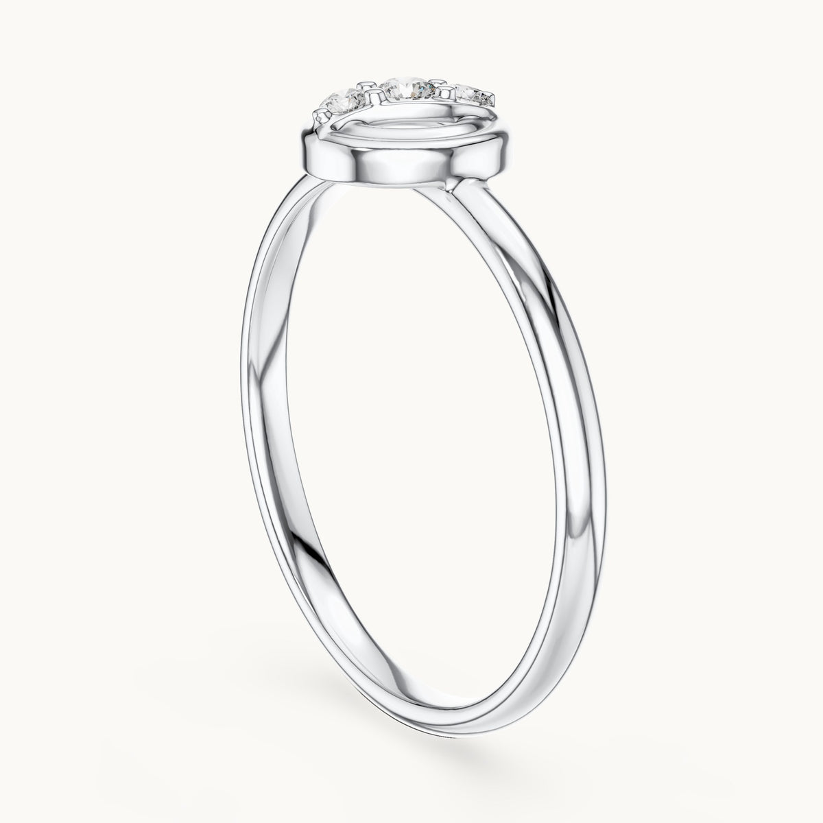 Round lab-grown diamond circle diagonal three-stone ring in white gold, 0.044 CT TW, view 1