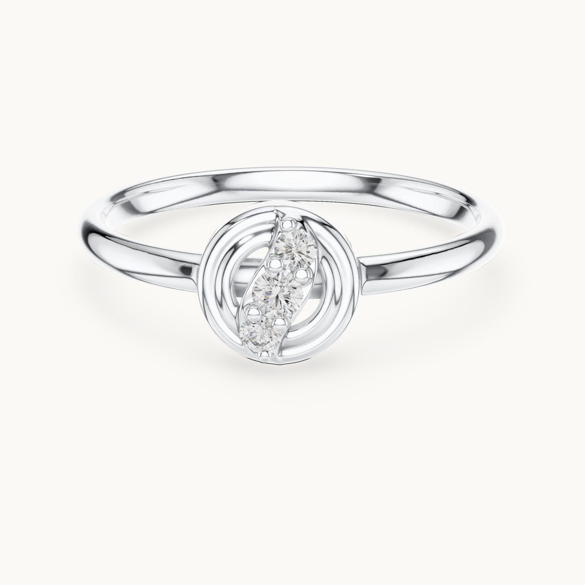 Round lab-grown diamond circle diagonal three-stone ring in white gold, 0.044 CT TW, view 4