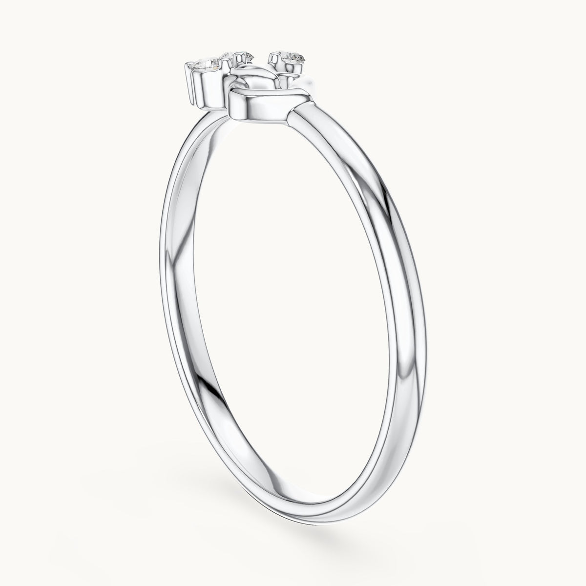 Round lab-grown diamond open heart three-stone spray ring in white gold, 0.030 CT TW, view 1