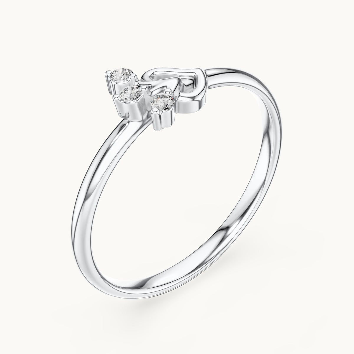 Round lab-grown diamond open heart three-stone spray ring in white gold, 0.030 CT TW, view 2