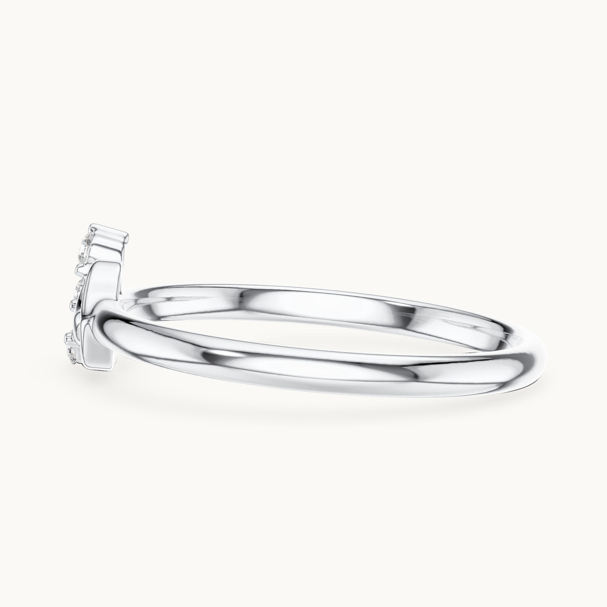 Round lab-grown diamond open heart three-stone spray ring in white gold, 0.030 CT TW, view 3