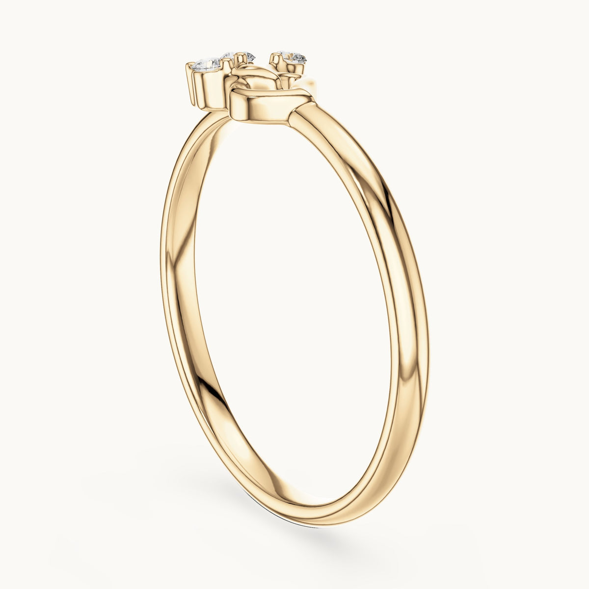 Round lab-grown diamond open heart three-stone spray ring in yellow gold, 0.030 CT TW, view 1