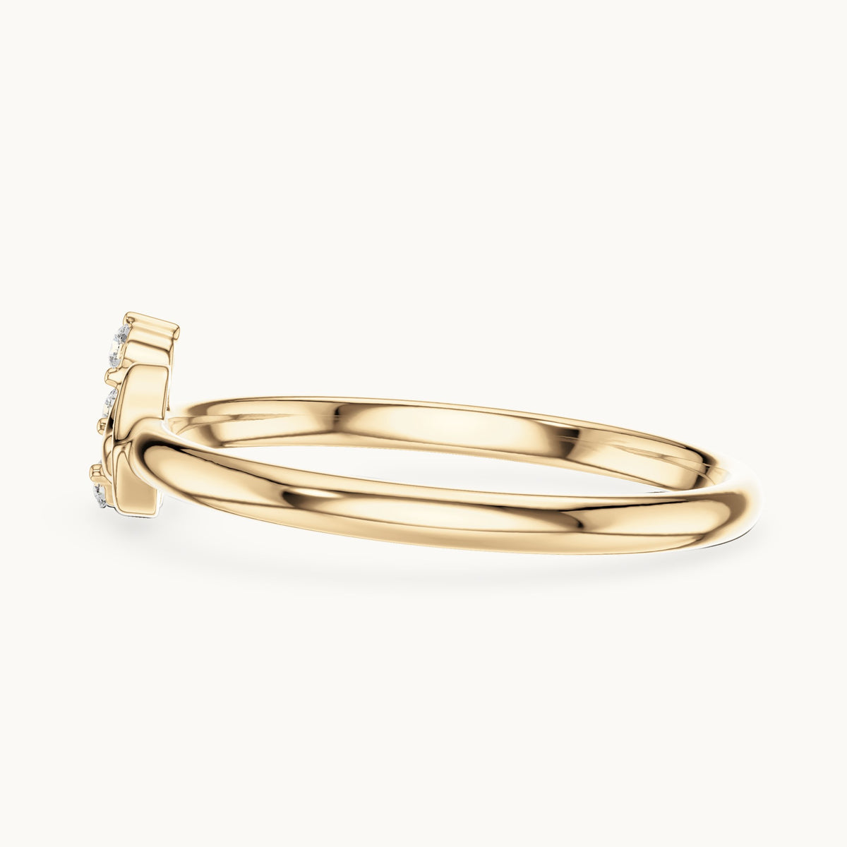 Round lab-grown diamond open heart three-stone spray ring in yellow gold, 0.030 CT TW, view 3