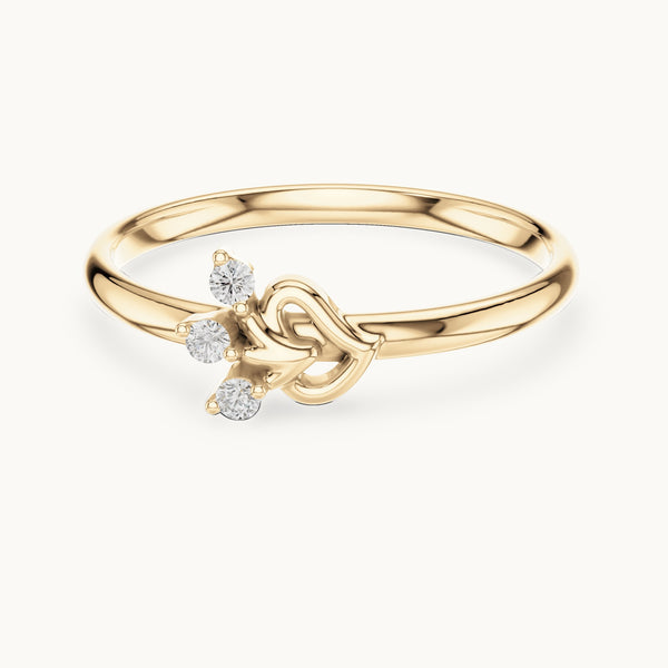 Round Lab-Grown Diamond Open Heart Three-Stone Spray Ring, 0.030 CT TW, Solid Gold