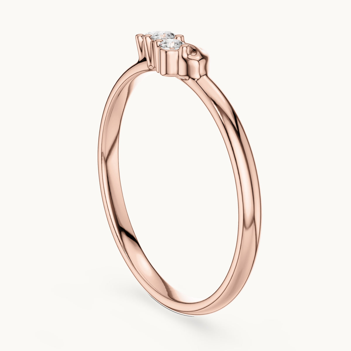 Round lab-grown diamond three-stone wave ring in rose gold, 0.045 CT TW, view 1