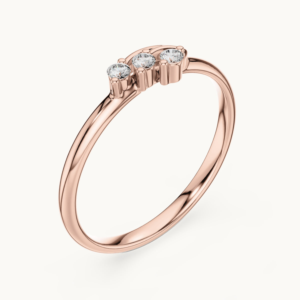 Round lab-grown diamond three-stone wave ring in rose gold, 0.045 CT TW, view 2