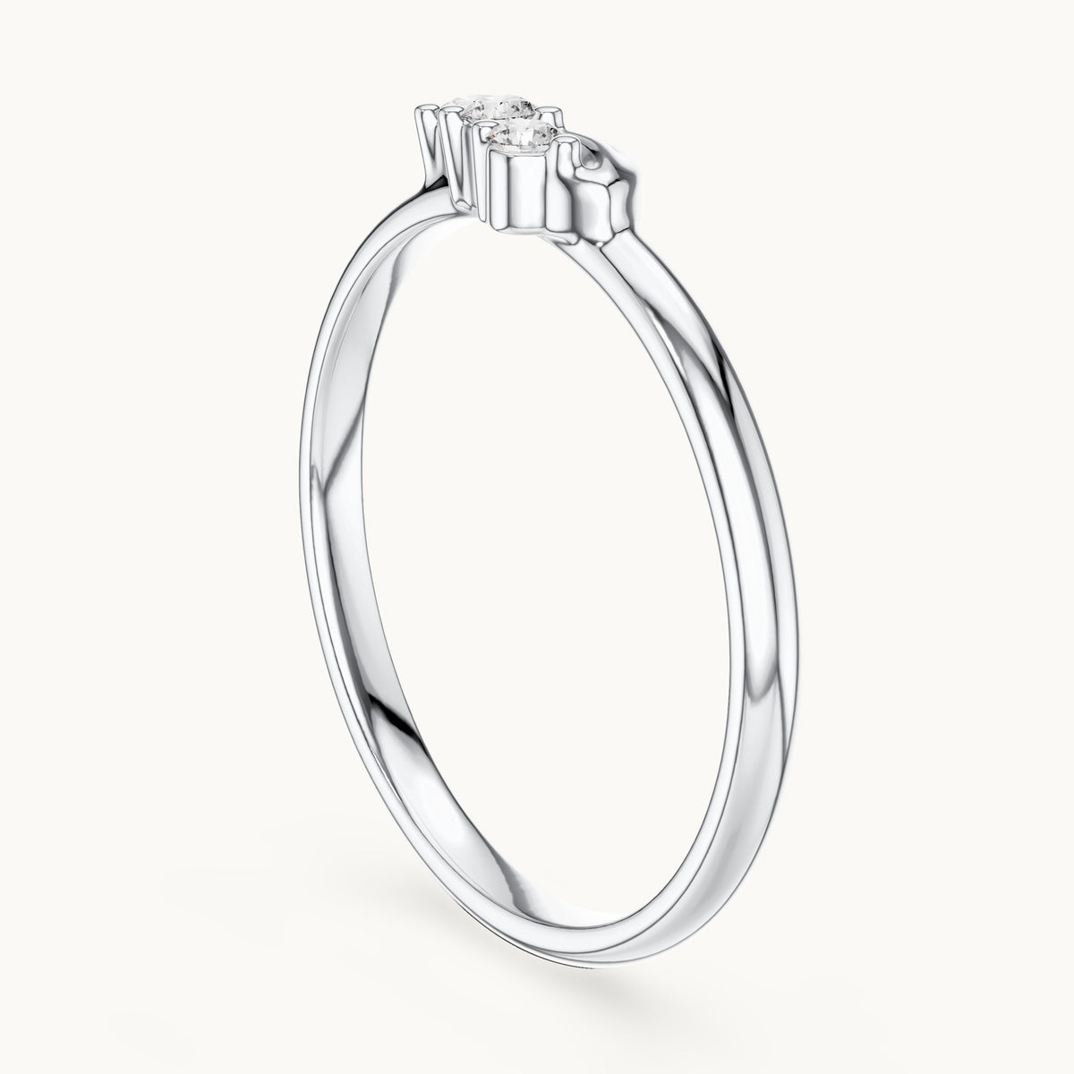 Round lab-grown diamond three-stone wave ring in white gold, 0.045 CT TW, view 1