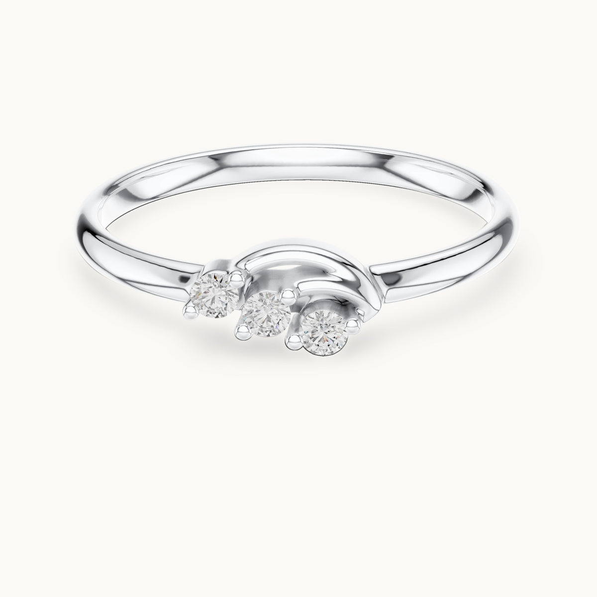 Round lab-grown diamond three-stone wave ring in white gold, 0.045 CT TW, view 4