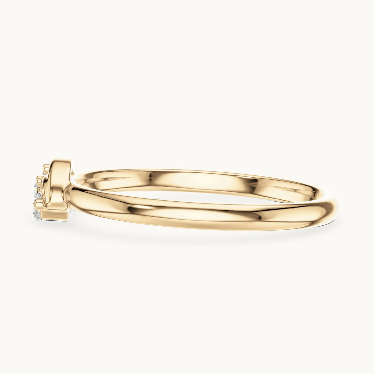 Round lab-grown diamond three-stone wave ring in yellow gold, 0.045 CT TW, view 3