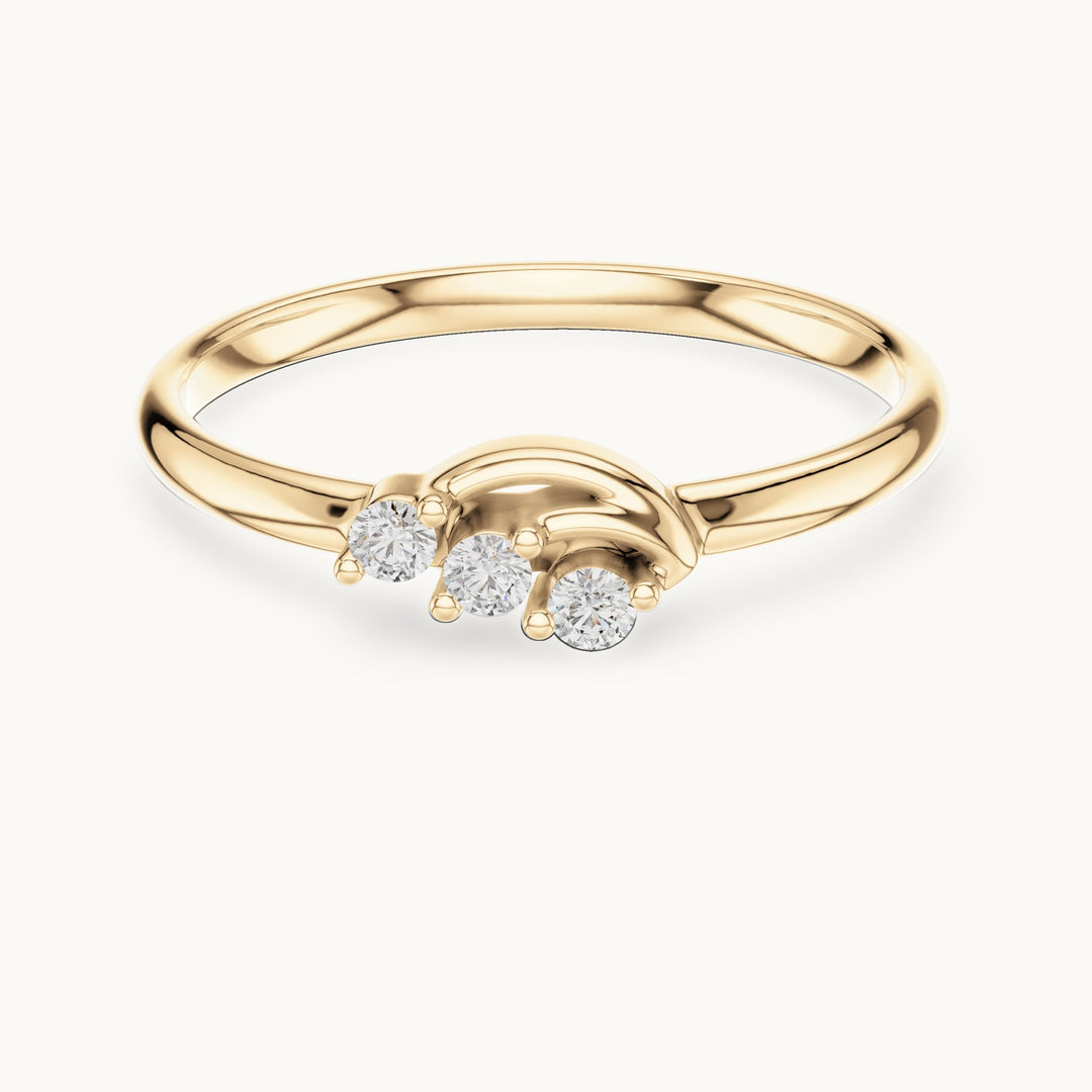 Round lab-grown diamond three-stone wave ring in yellow gold, 0.045 CT TW, view 4