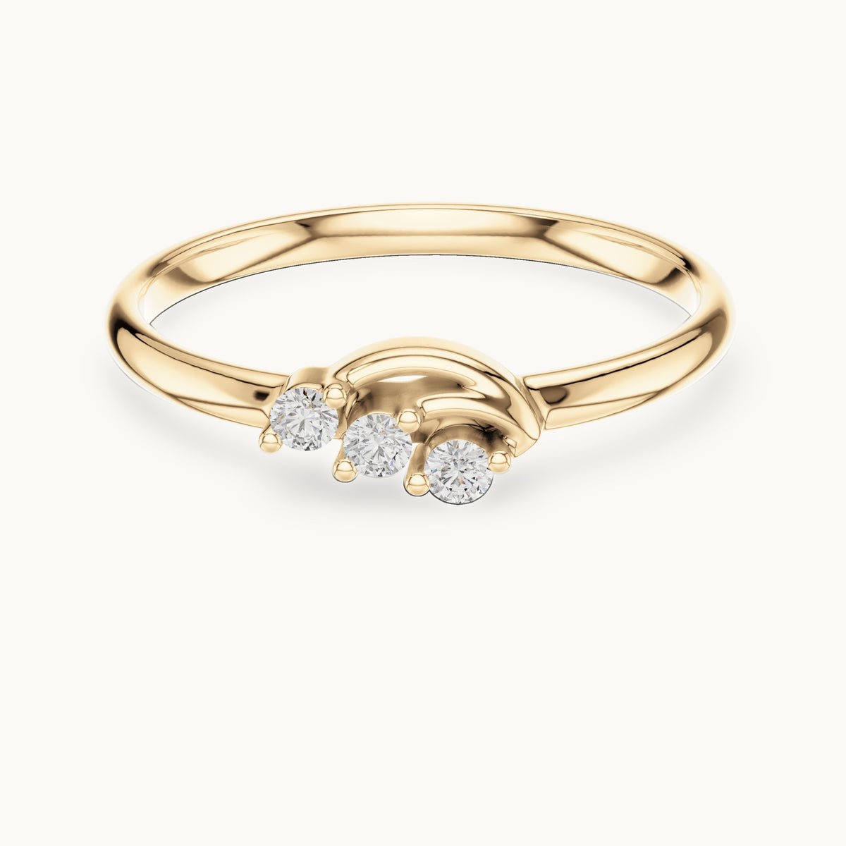 Round lab-grown diamond three-stone wave ring in yellow gold, 0.045 CT TW, view 4