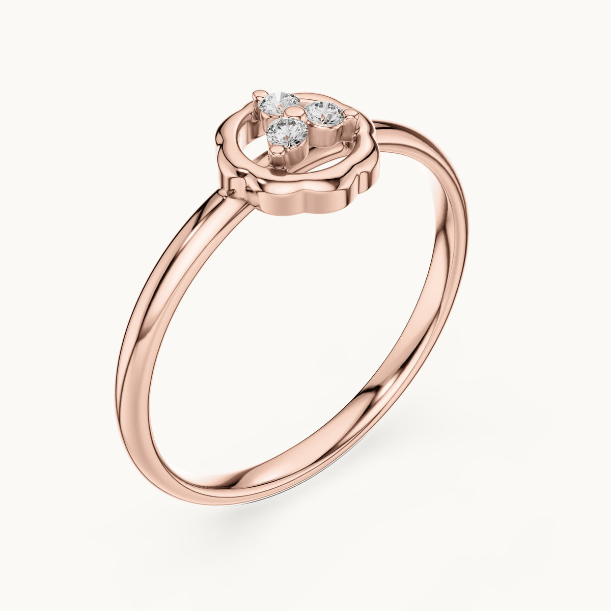 Round lab-grown diamond scalloped circle trio ring in rose gold, 0.036 CT TW, view 2