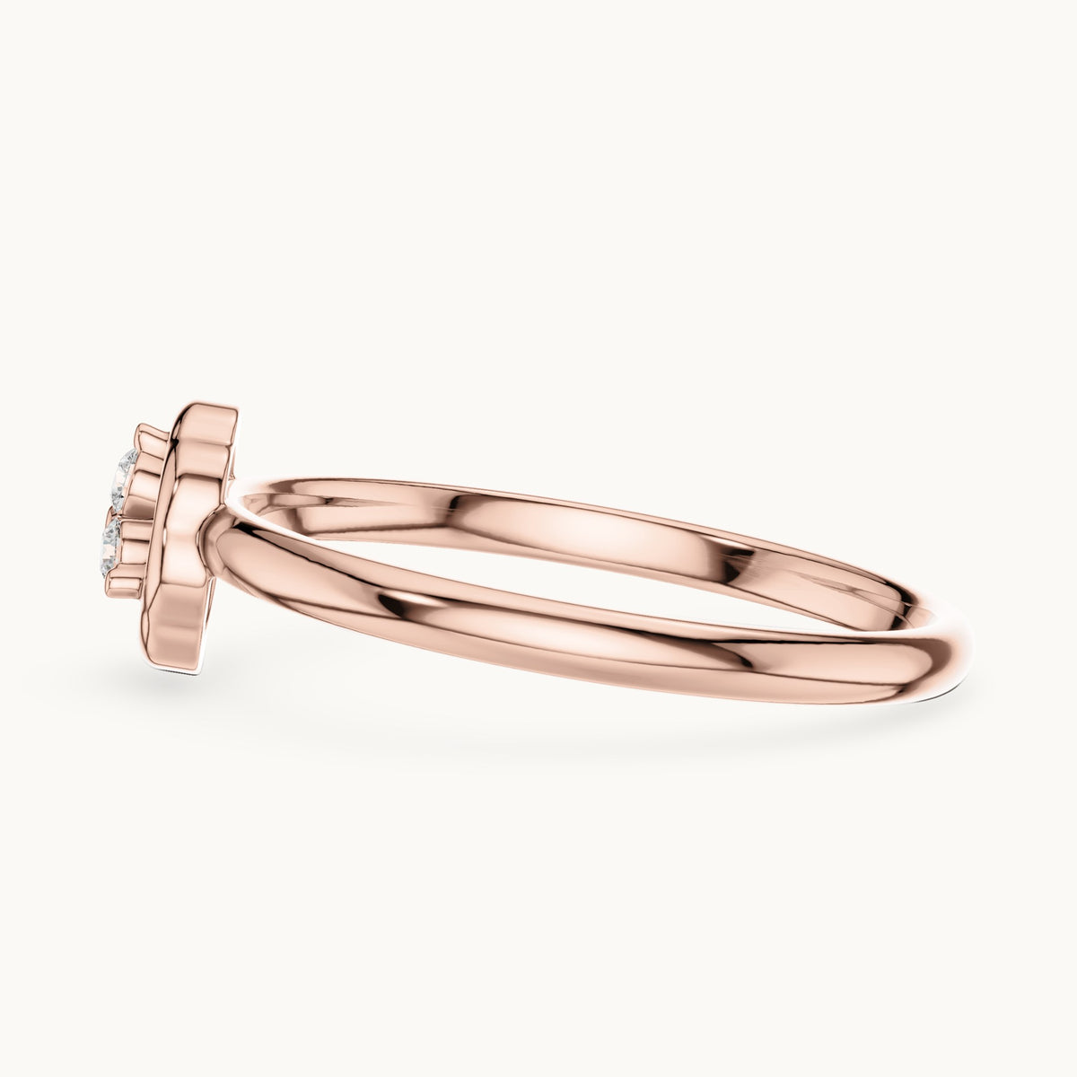 Round lab-grown diamond scalloped circle trio ring in rose gold, 0.036 CT TW, view 3