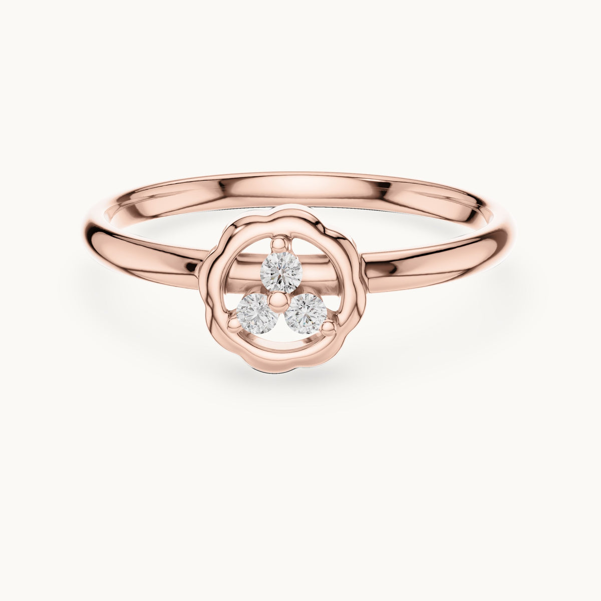 Round lab-grown diamond scalloped circle trio ring in rose gold, 0.036 CT TW, view 4