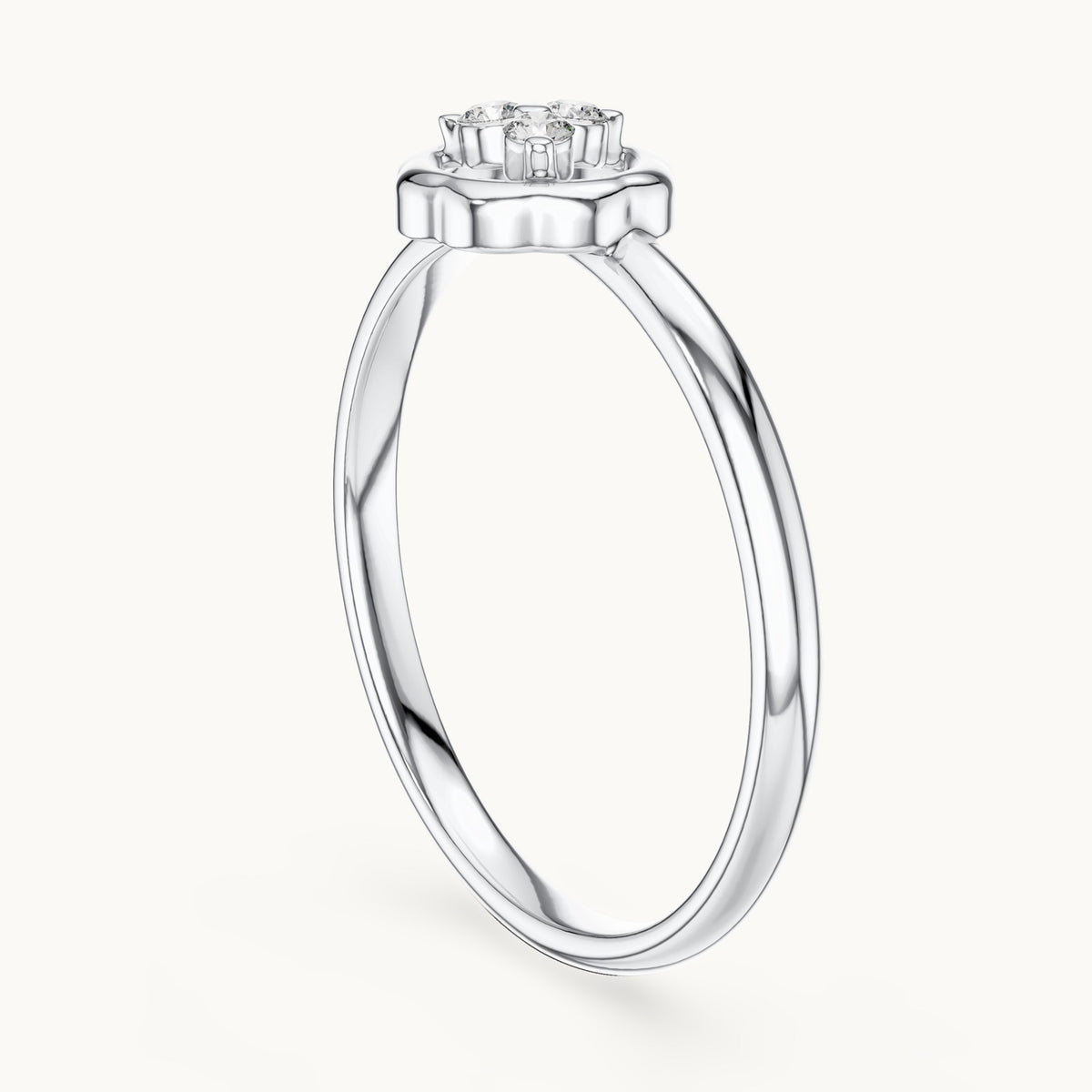 Round lab-grown diamond scalloped circle trio ring in white gold, 0.036 CT TW, view 1