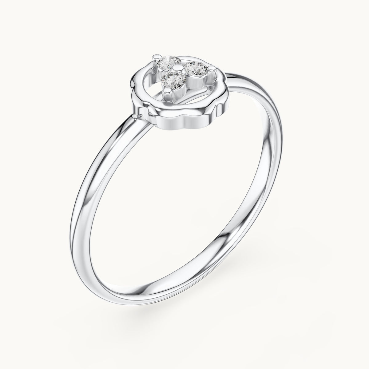 Round lab-grown diamond scalloped circle trio ring in white gold, 0.036 CT TW, view 2