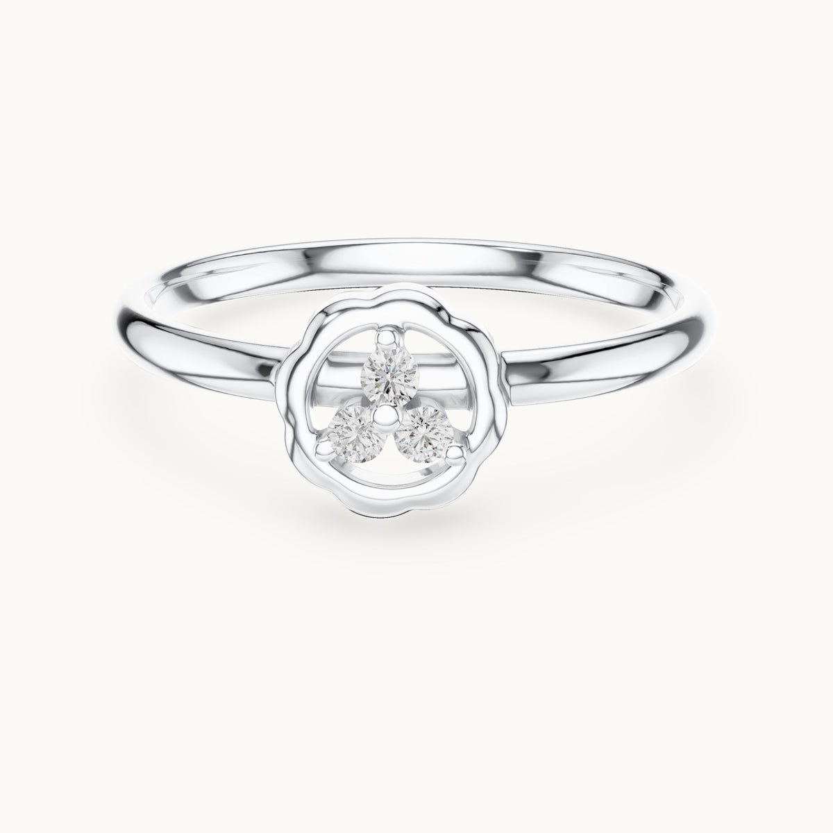 Round lab-grown diamond scalloped circle trio ring in white gold, 0.036 CT TW, view 4