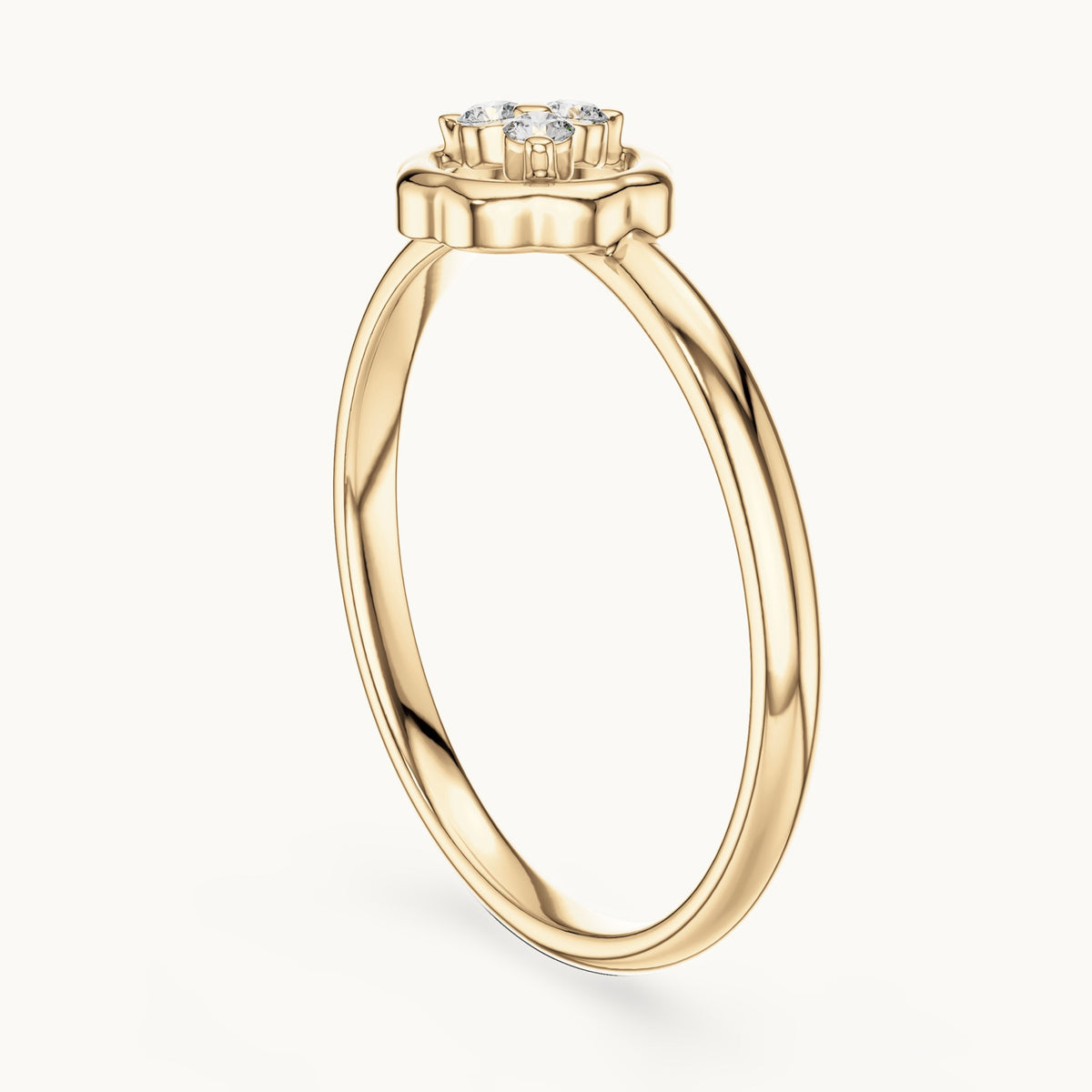 Round lab-grown diamond scalloped circle trio ring in yellow gold, 0.036 CT TW, view 1