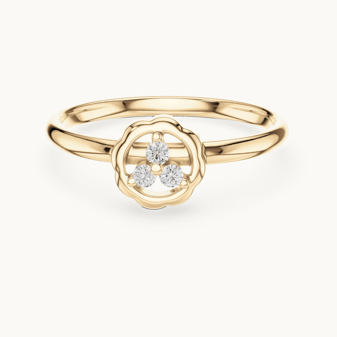 Round lab-grown diamond scalloped circle trio ring in yellow gold, 0.036 CT TW, view 4