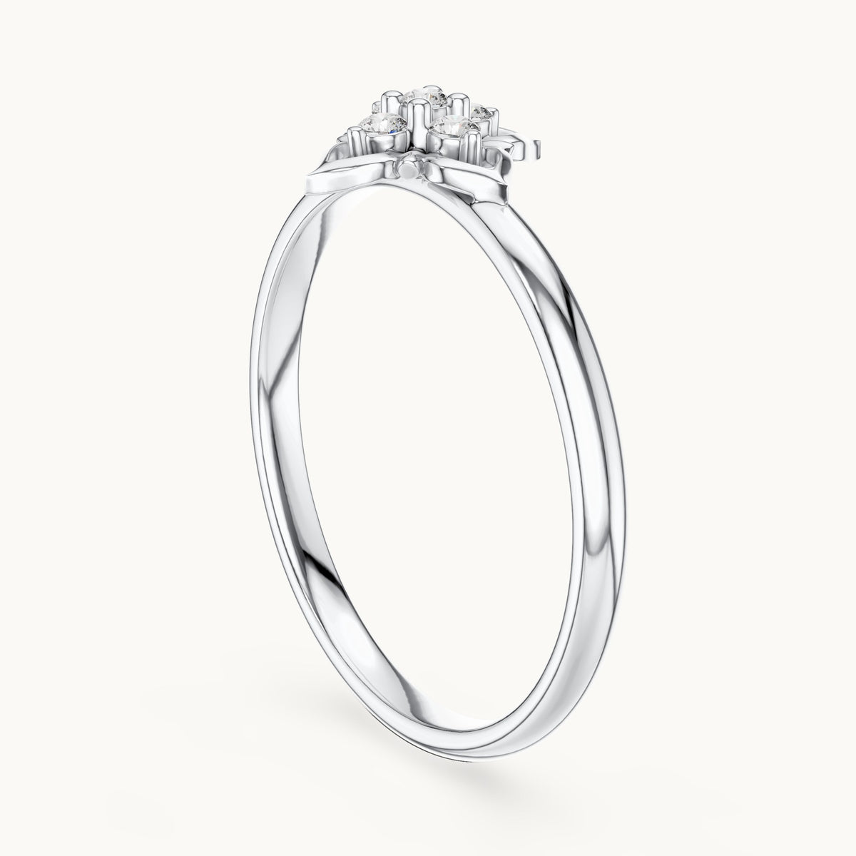 Round lab-grown diamond five-stone quatrefoil ring in white gold, 0.05 CT TW, view 1