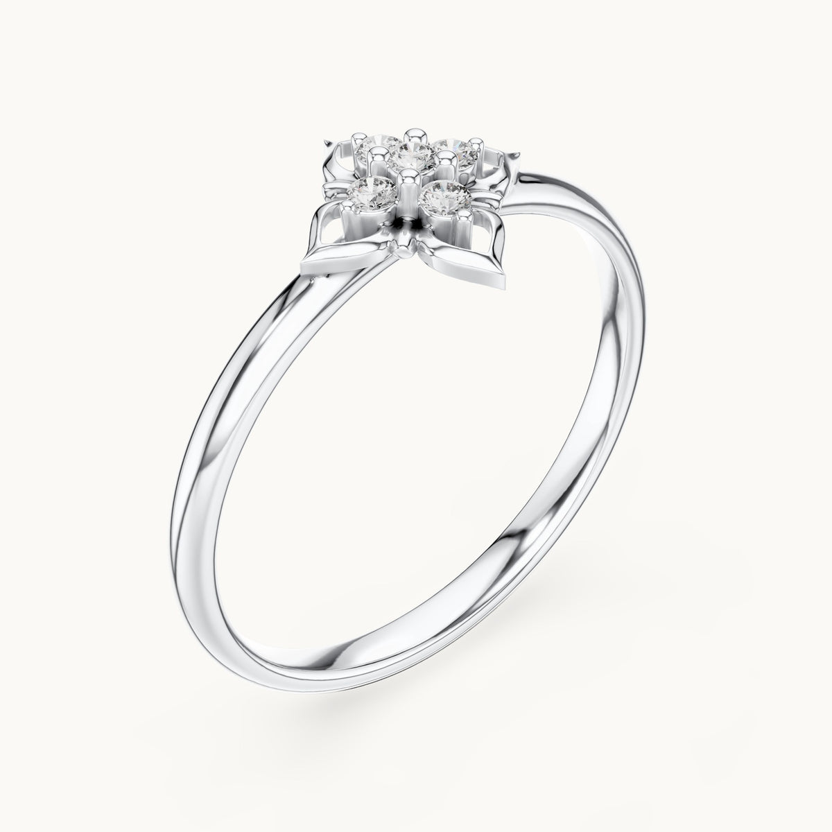 Round lab-grown diamond five-stone quatrefoil ring in white gold, 0.05 CT TW, view 2
