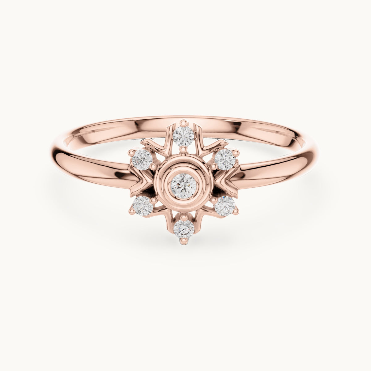 Round lab-grown diamond six-point starburst cluster ring in rose gold, 0.048 CT TW, view 4