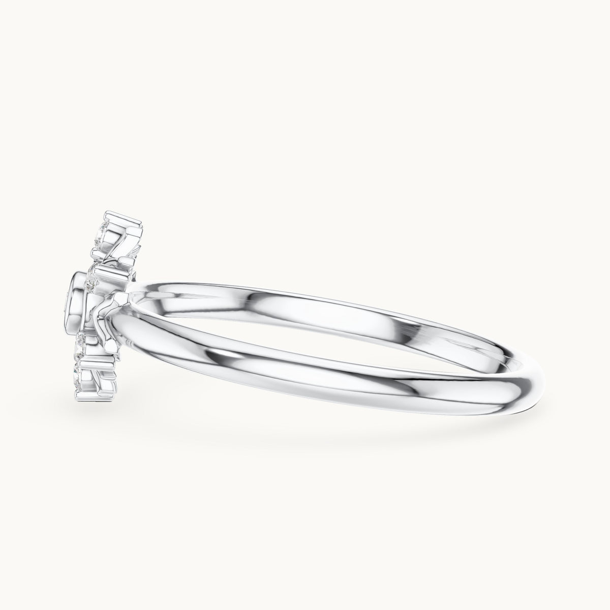 Round lab-grown diamond six-point starburst cluster ring in white gold, 0.048 CT TW, view 3