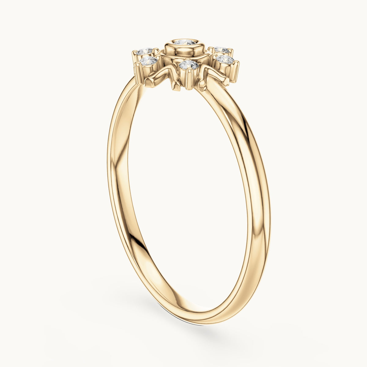 Round lab-grown diamond six-point starburst cluster ring in yellow gold, 0.048 CT TW, view 1
