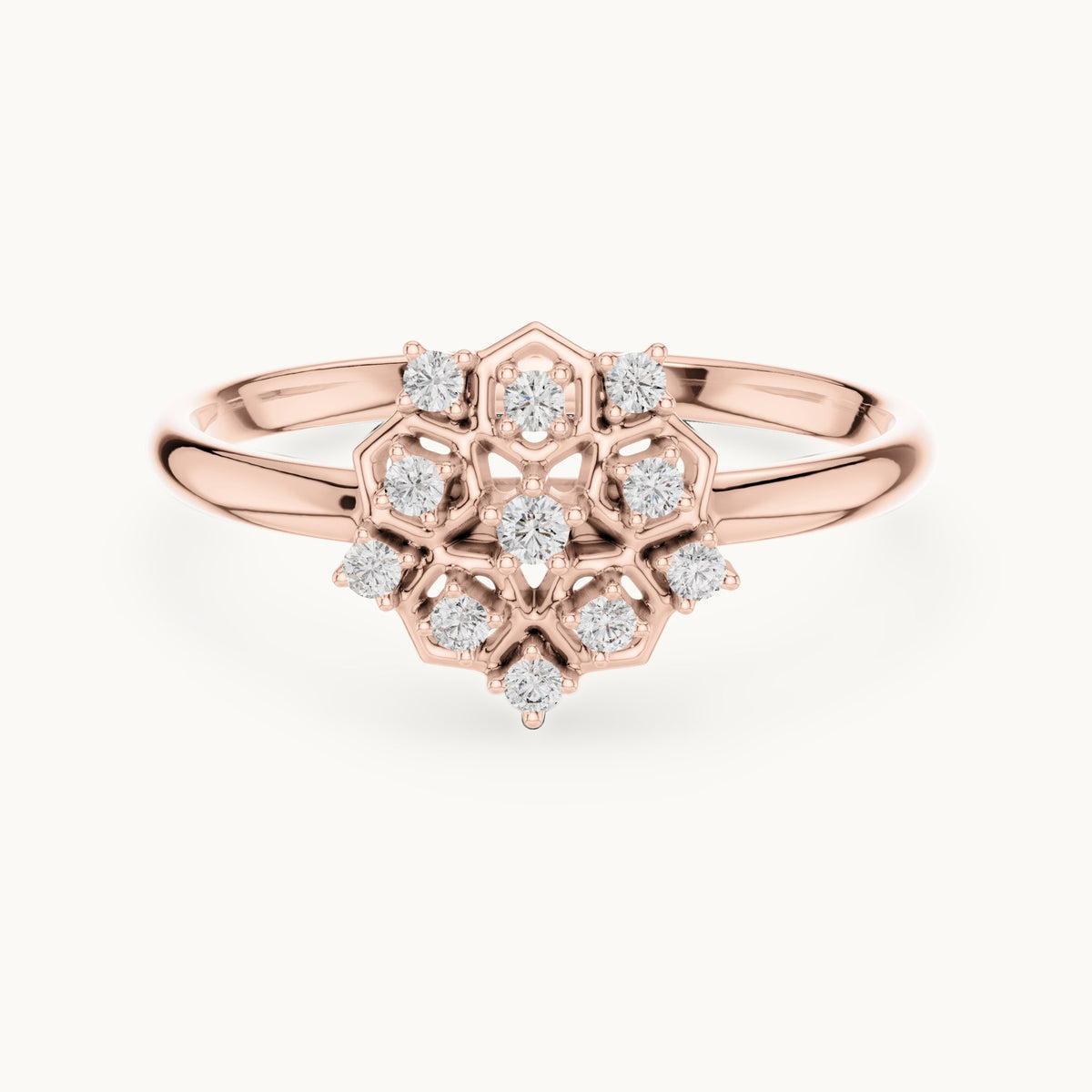 Round lab-grown diamond hexagon lattice ring in rose gold, 0.07 CT TW, view 4