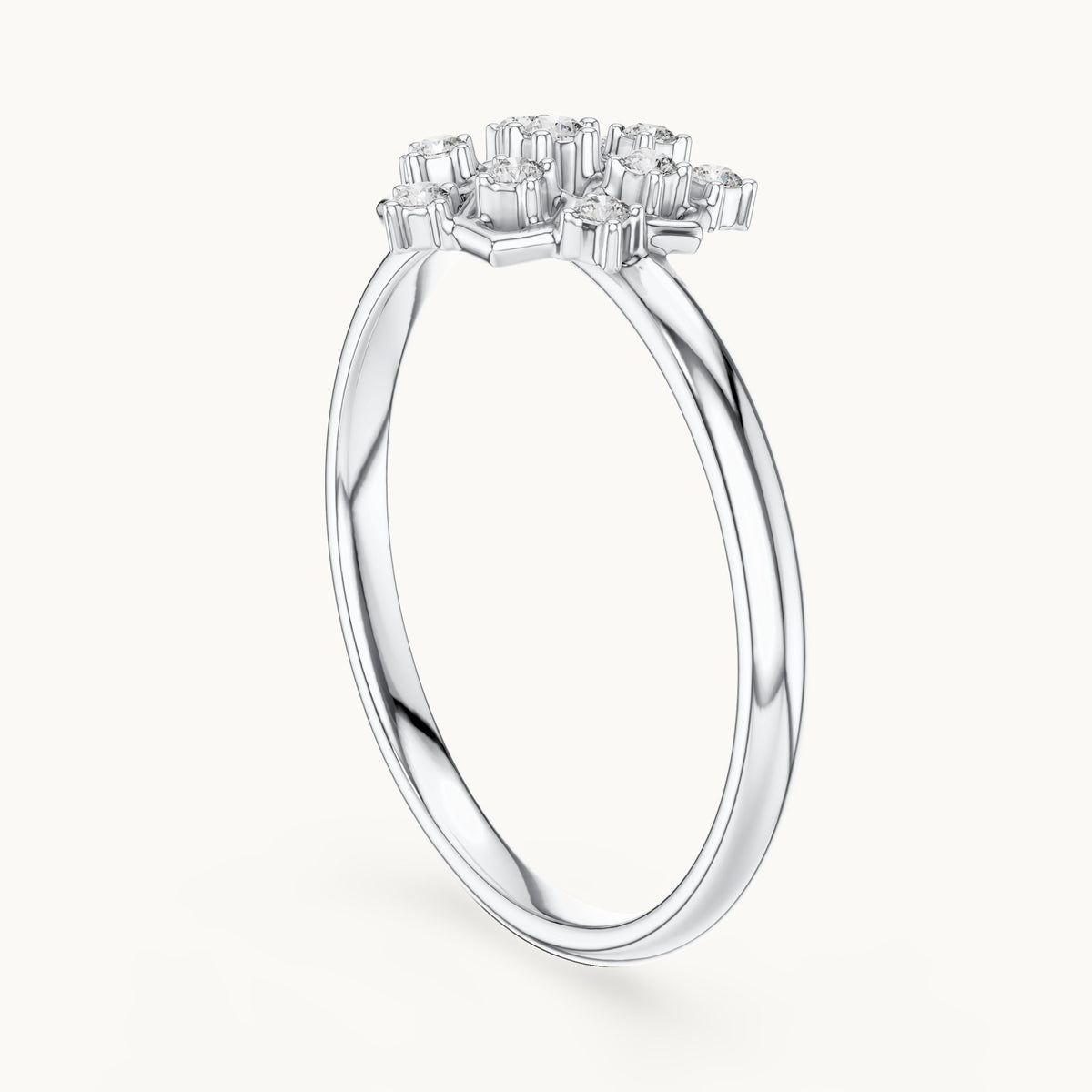 Round lab-grown diamond hexagon lattice ring in white gold, 0.07 CT TW, view 1