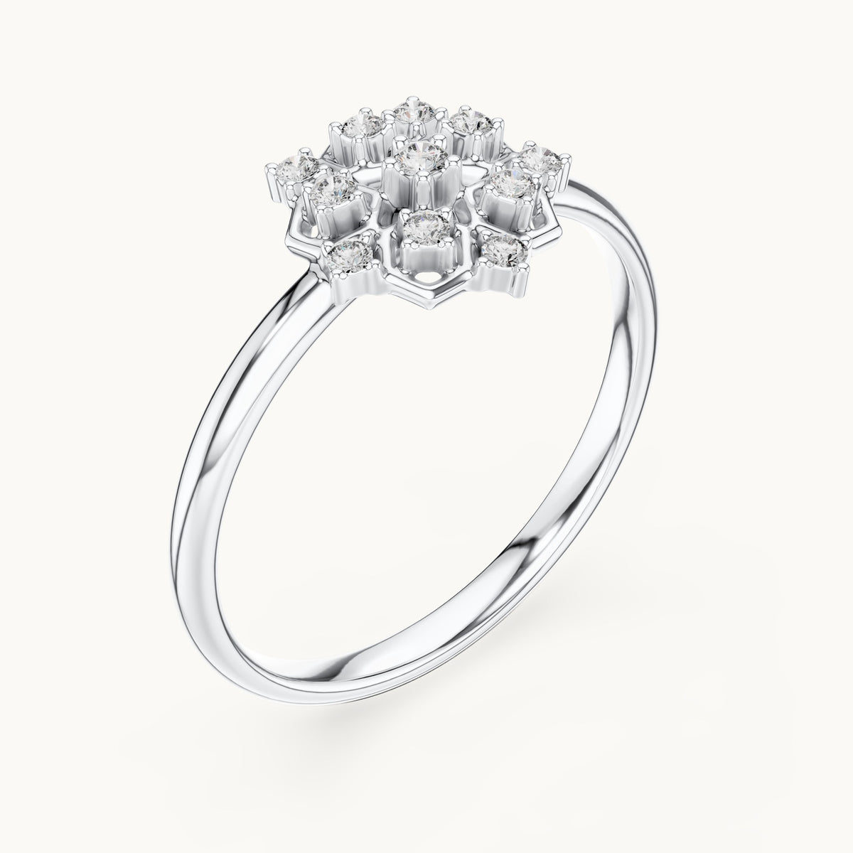 Round lab-grown diamond hexagon lattice ring in white gold, 0.07 CT TW, view 2