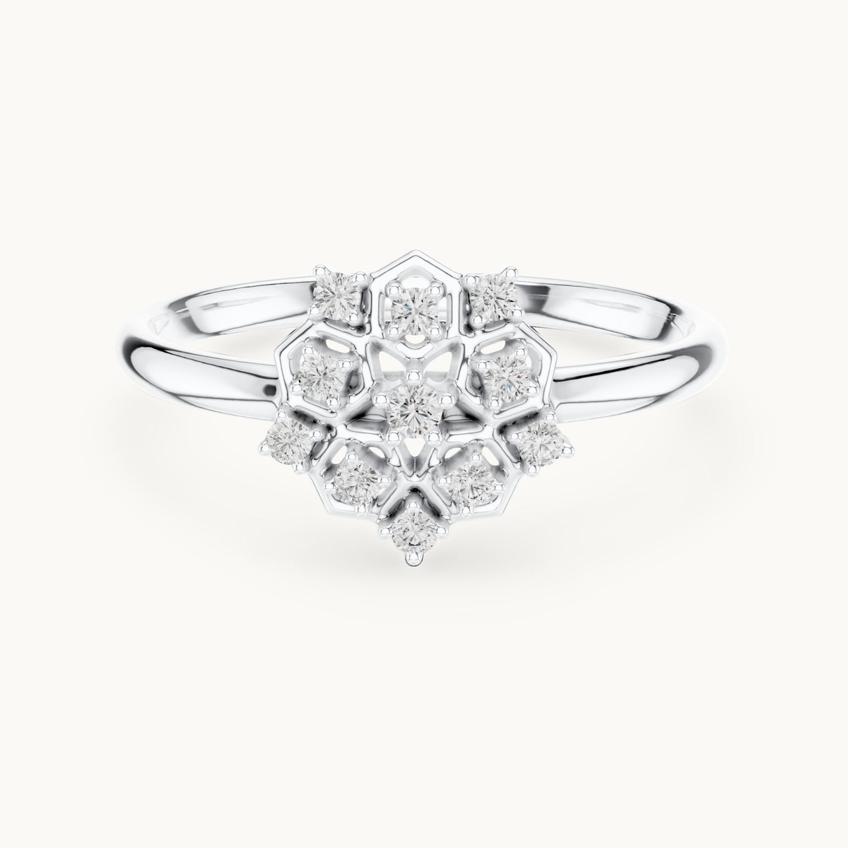 Round lab-grown diamond hexagon lattice ring in white gold, 0.07 CT TW, view 4