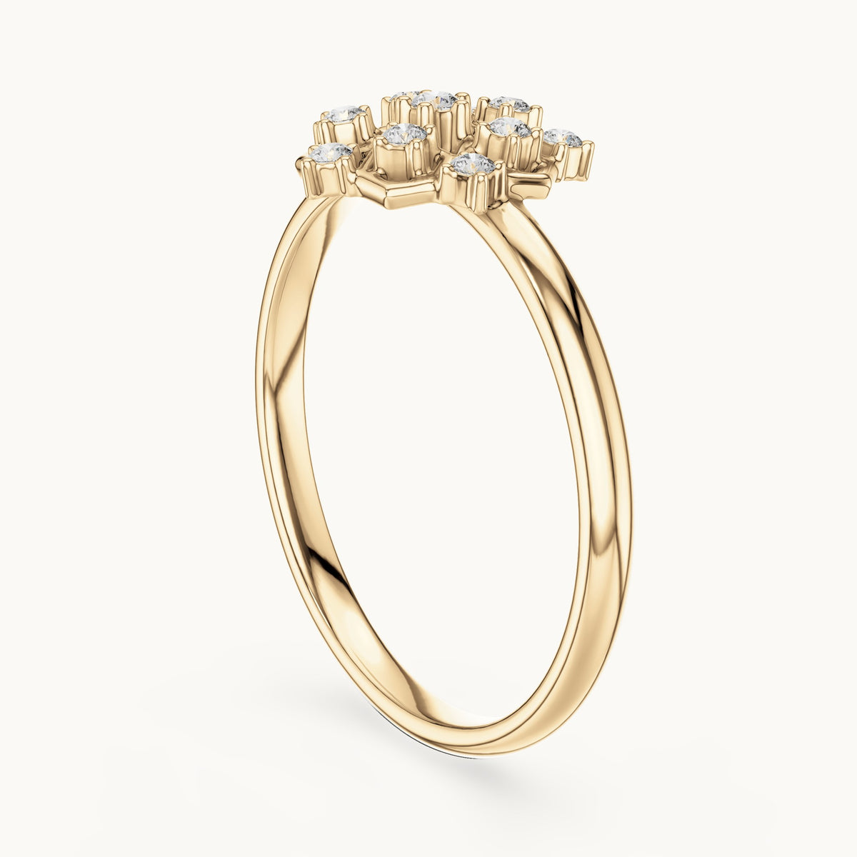 Round lab-grown diamond hexagon lattice ring in yellow gold, 0.07 CT TW, view 1