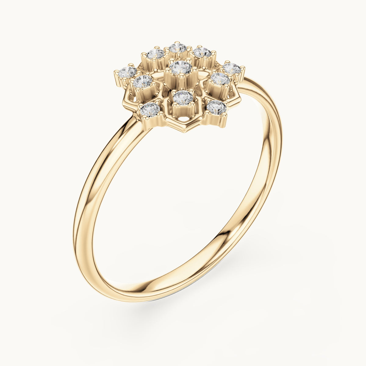 Round lab-grown diamond hexagon lattice ring in yellow gold, 0.07 CT TW, view 2