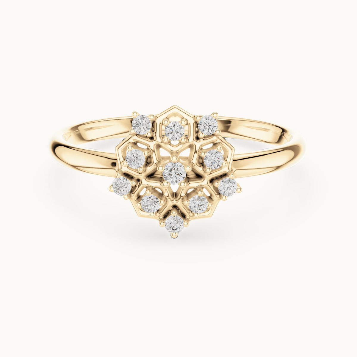 Round lab-grown diamond hexagon lattice ring in yellow gold, 0.07 CT TW, view 4